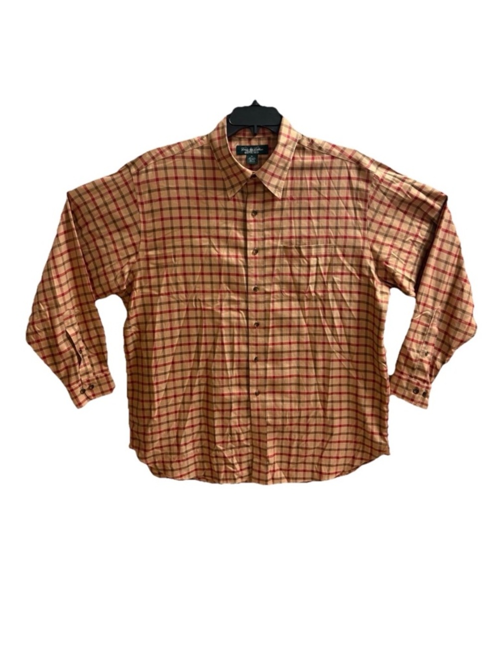 Brooks Brothers Tan and Red Checked Long-Sleeve Button-Down Shirt